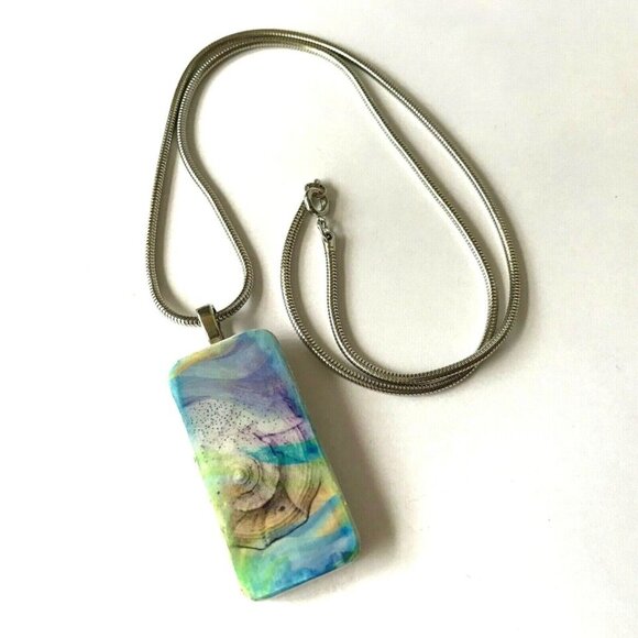 Seashell Pendant Necklace 24" Shell Sea Life Nautical Upcycled Hand Painted - Picture 5 of 8